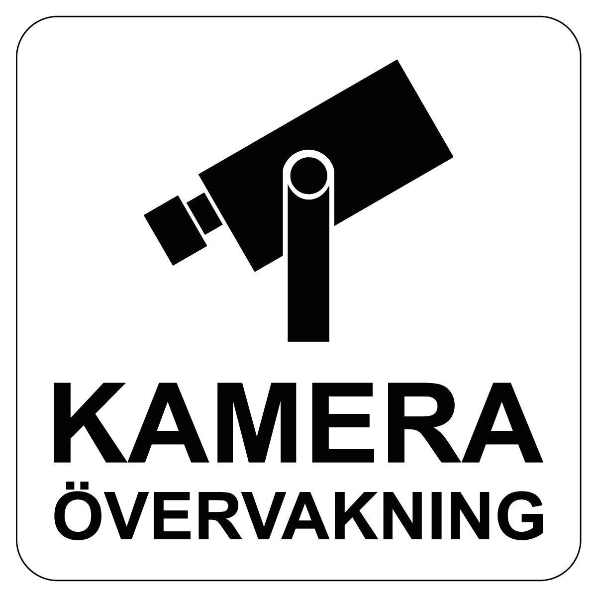 Symbolskylt "Kameraövervakning" - Vit/Svart - Rundade hörn